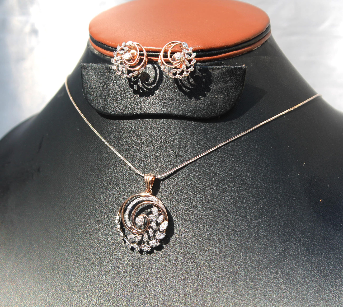 Rose Gold Necklace Earrings Set, Bridal Wedding Jewelry Set, 18k Solid Gold Necklace with Earrings, IGI Certified Natural Diamond Jewelry