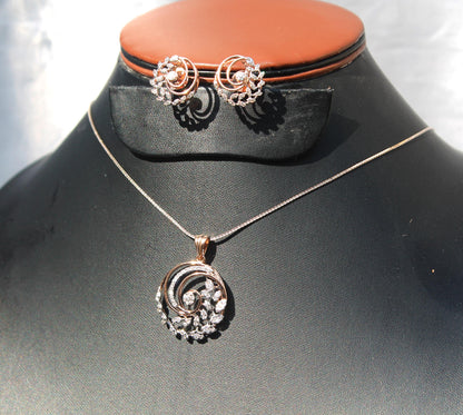 Rose Gold Necklace Earrings Set, Bridal Wedding Jewelry Set, 18k Solid Gold Necklace with Earrings, IGI Certified Natural Diamond Jewelry