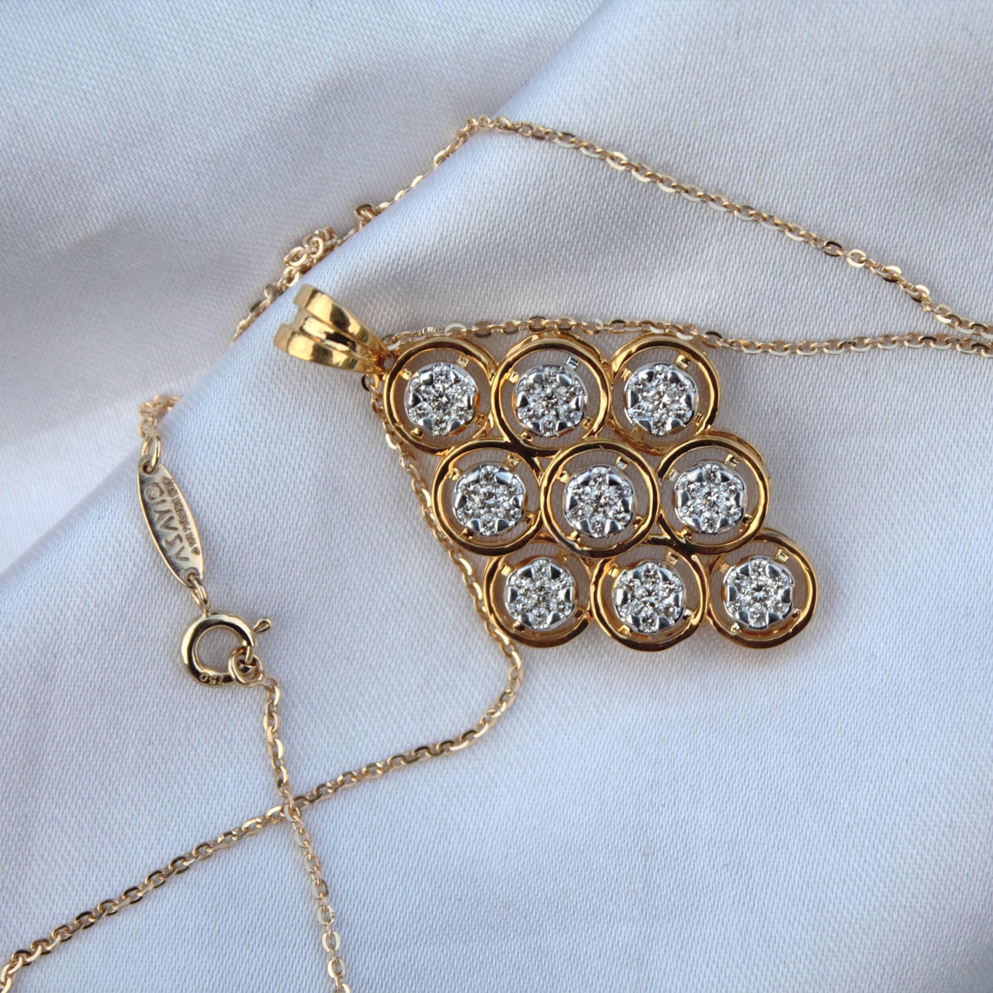 18k Gold Diamond Necklace Earring Set, Classic Handmade Bridal Jewelry Set, Designer Wedding Gift, Real Diamond Pendant with Stud Earrings