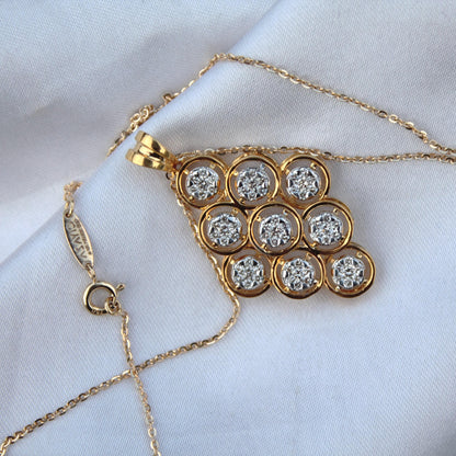 18k Gold Diamond Necklace Earring Set, Classic Handmade Bridal Jewelry Set, Designer Wedding Gift, Real Diamond Pendant with Stud Earrings