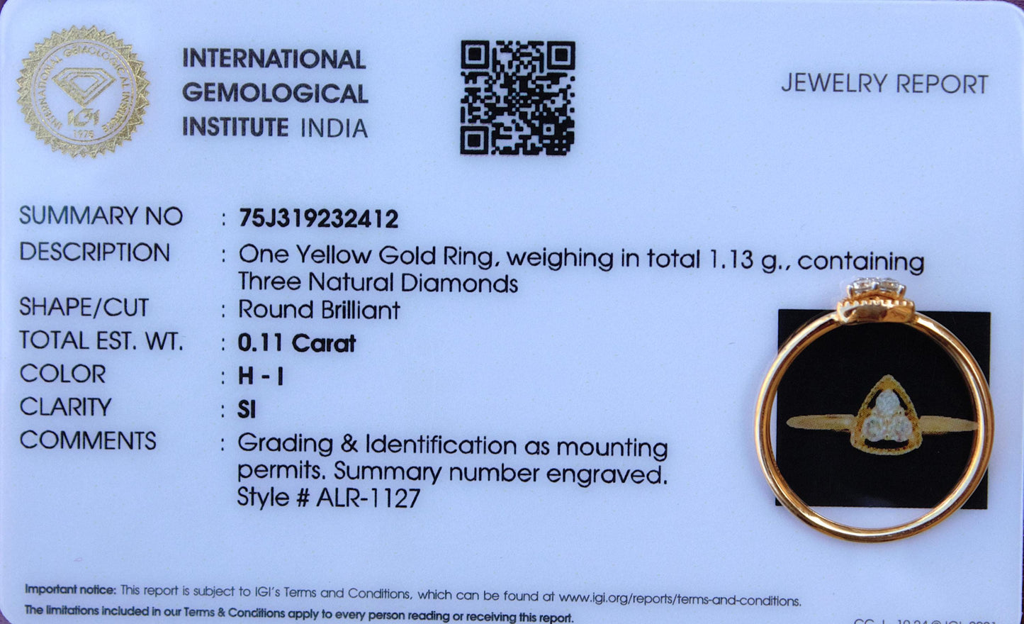 18K Solid Gold Jewelry, 0.11 Carat Natural Diamond Ring, IGi Certified Diamond Jewelry, Three Stone Diamond Ring, Promise Ring For Her