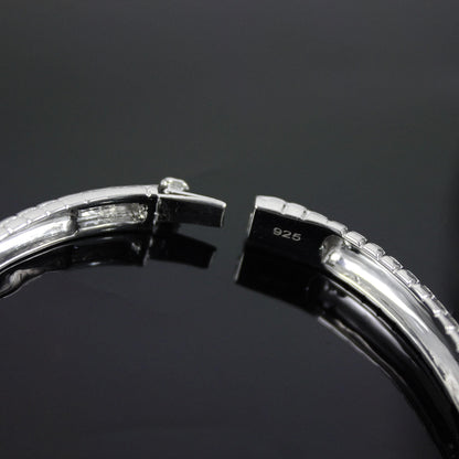 Moissanite Silver Bangle Bracelet For Engagement Gift, 925 Sterling Silver Bracelet Bangle, Delicate Hinged Bracelet,Station Bangle Bracelet