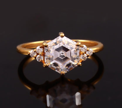 Hexagon Cut Diamond Ring, Stackable Ring, 10K-14K-18K Gold Ring, Lab Diamond Ring, Proposal Ring, All Sizes Available, Perfect Gift For Her