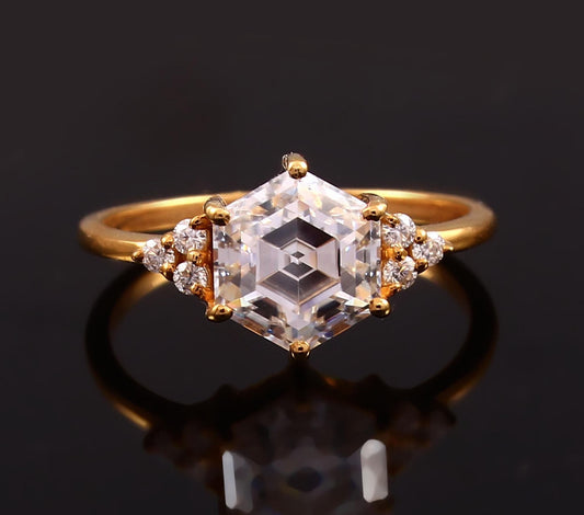 Hexagon Cut Diamond Ring, Stackable Ring, 10K-14K-18K Gold Ring, Lab Diamond Ring, Proposal Ring, All Sizes Available, Perfect Gift For Her