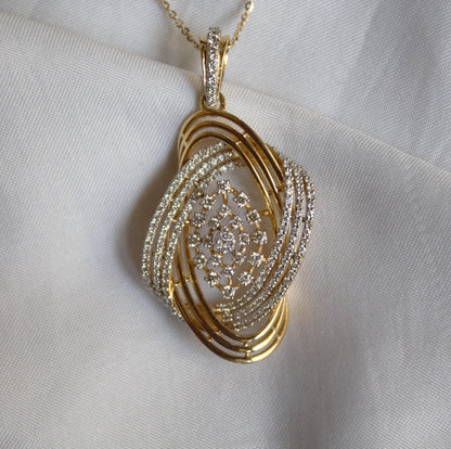 IGI Certified Natural Diamond Yellow Gold Jewelry Set, Pendant Necklace with Stud Earrings, Designer Gold Wedding Jewelry for Bridesmaids