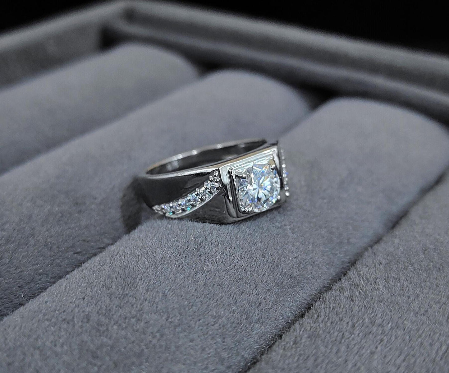 6.50 mm Moissanite Round Cut Ring, Wedding Ring For Men, Bezel Setting Ring US 8, Designer 925 Sterling Silver Men's Ring, New Year's Gift