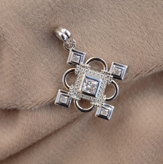 Princess Cut Moissanite Silver Charm Pendant, 925 Sterling Silver Vintage Pendant, Minimalist Handmade Pendant, Elegant Jewelry for Her