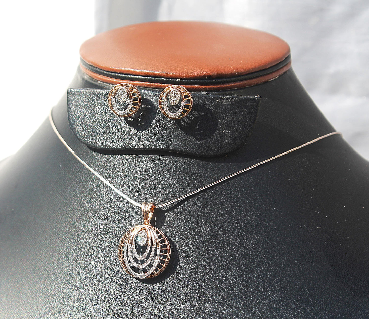 18K Rose Gold Natural Diamond Necklace and Earrings Set, Designer Vintage Gold Jewelry, VSSI Diamond Jewelry Set, Wedding Gift for Bride