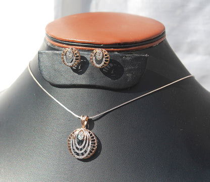 18K Rose Gold Natural Diamond Necklace and Earrings Set, Designer Vintage Gold Jewelry, VSSI Diamond Jewelry Set, Wedding Gift for Bride