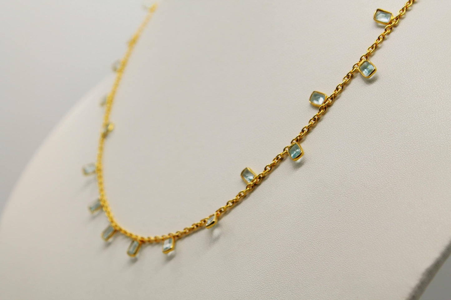 Natural Blue Topaz Necklace, Minimalist Necklace, 925 Sterling Silver Chain Necklace, Blue Gemstone Charm Necklace, Silver Necklace For Gift