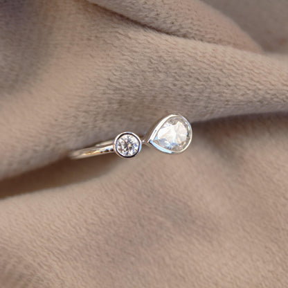 925Sterling Silver Moissanite Anniversary Ring, Pear and Round Cut Stone Ring, Minimalist Stackable Ring, Perfect Moissanite Jewelry for Her