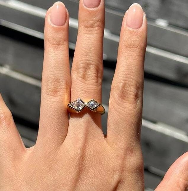 10K/ 14K/ 18K Gold Lab Grown Diamond Ring, Delicate Diamond Jewelry, Kite Shape Two Diamond Ring, Statement Ring for Women, Christmas Gift
