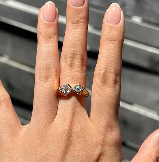 10K/ 14K/ 18K Gold Lab Grown Diamond Ring, Delicate Diamond Jewelry, Kite Shape Two Diamond Ring, Statement Ring for Women, Christmas Gift