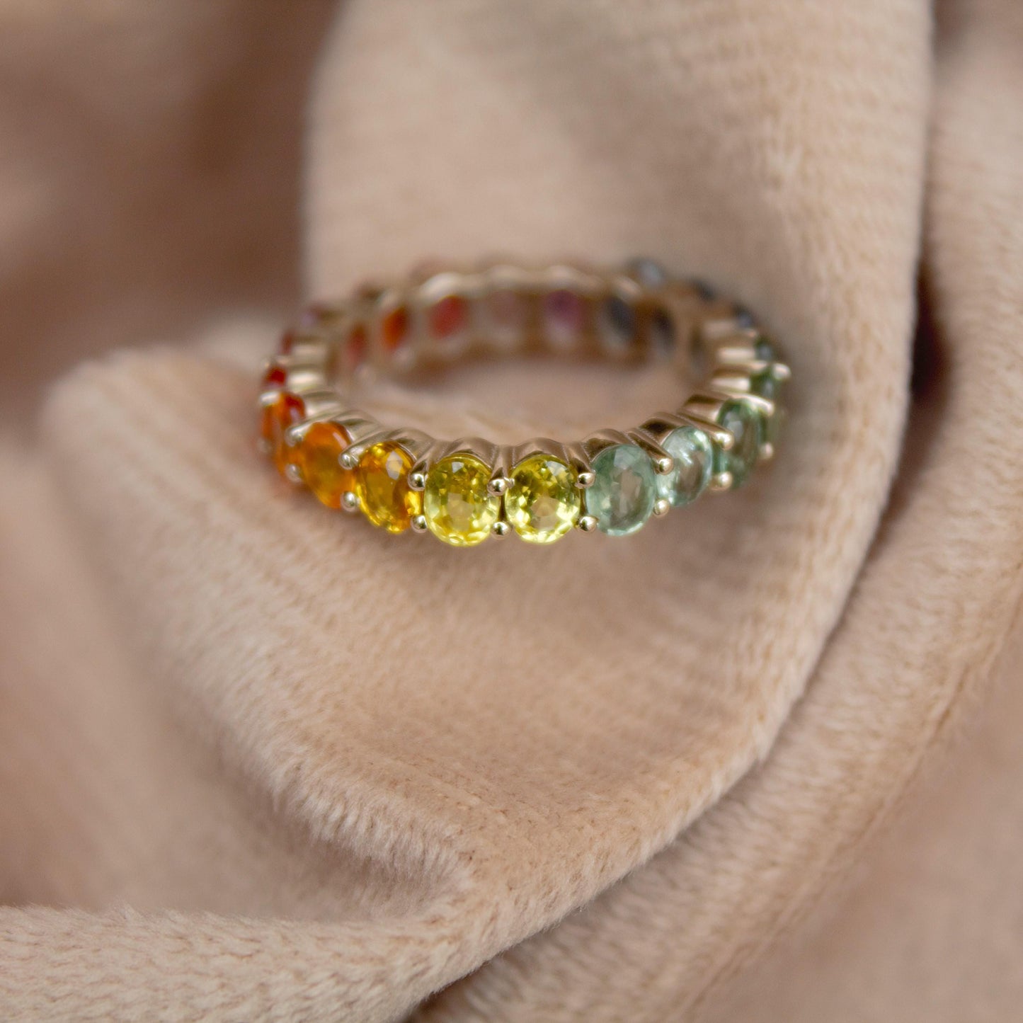 Rainbow Sapphire Eternity Band, 10K White Gold Ring, Full Eternity Ring, Trendy Stackable Band, Natural Multi Stone Ring, Gift for Women