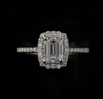 Emerald Cut and Round Cut Stone Wedding Ring, Silver Moissanite Ring, 925Sterling Silver Ring for Women, Statement Bridal Moissanite Jewelry