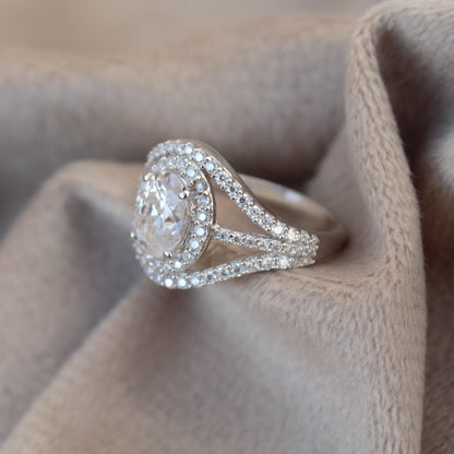 Designer Moissanite Silver Ring, 925 Sterling Silver Statement Ring for Women, Oval Cut Stone Ring, Engagement Ring for Women, Wedding Gift