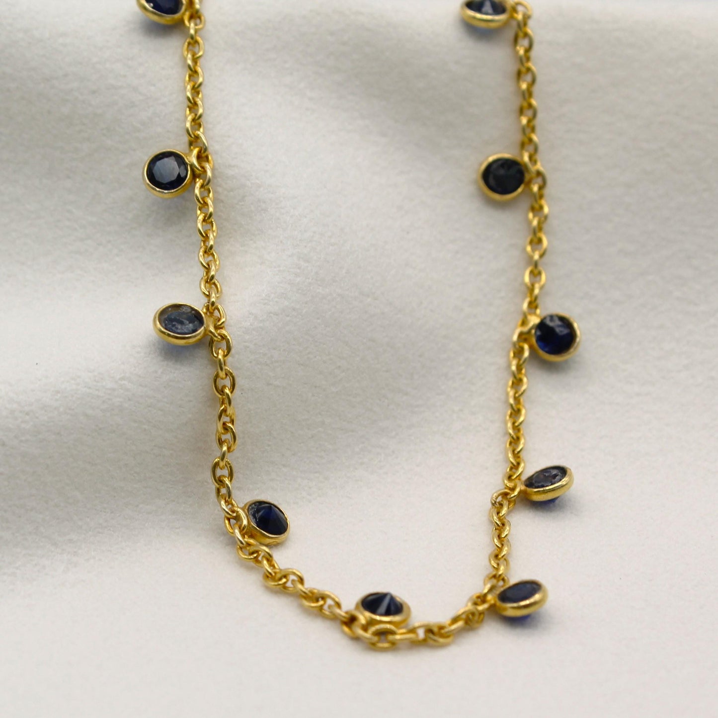 Blue Sapphire Charm Necklace and Bracelet, 925 Sterling Silver Chain Necklace, Bezel Necklace Bracelet Set, Adjustable Chain Necklace