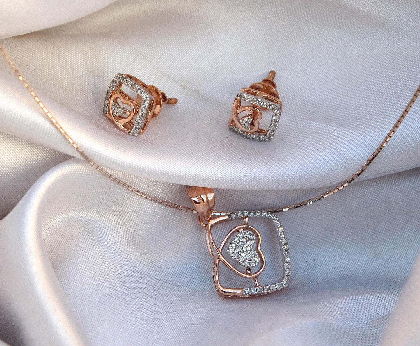 Certified Real Diamond Necklace Earrings Set, Gold Jewelry For Engagement, 18K Gold Necklace with Earrings, Perfect Anniversary Gift For Her