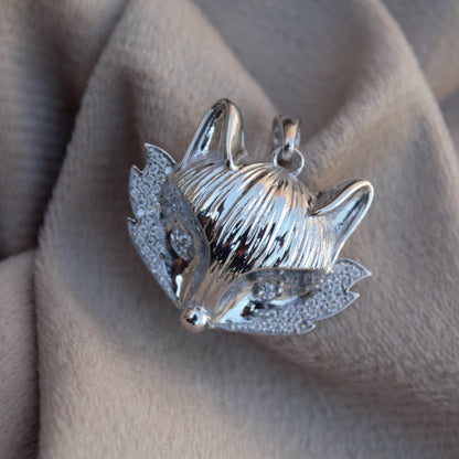 Sterling Silver Fox Charm Pendant, Statement Moissanite 925 Silver Pendant, Animal Face Pendant for Men and Women, Animal Lover Jewelry