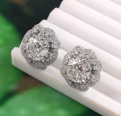 Lab Grown Diamond Earrings, Solitaire Earrings, Floral Stud Earrings, Gold Designer Earrings, Wedding Earrings, White Gold Stud Earrings