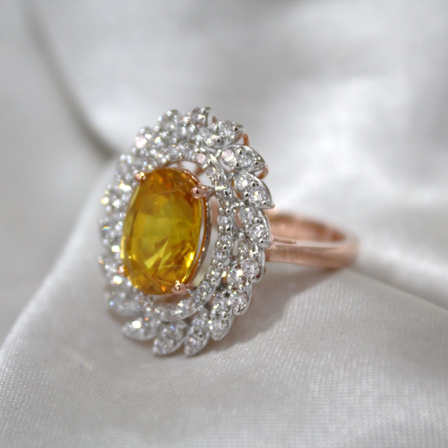 Real Gold Yellow Sapphire & Diamond Ring, Unique Cluster Engagement Ring, Real Gold Diamond Jewelry Fine Jewelry Gift for Women or Daughter
