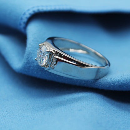 Men's Moissanite Silver Ring, 925 Sterling Silver Ring, VVS Moissanite Engagement Ring, Round Cut Ring, Perfect Anniversary Gift For Him