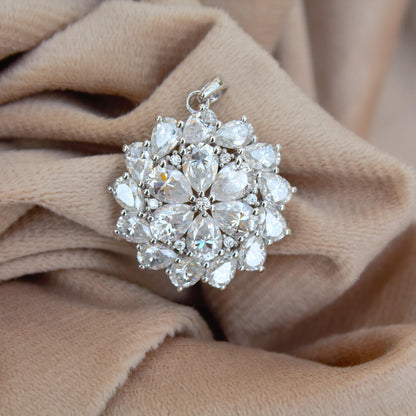 White Moissanite 925 Sterling Silver Pendant, Statement Silver Jewelry for Women, Floral Design Pendant, Pear Shape Pendant, Wedding Jewelry