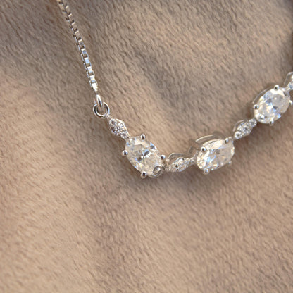 Solid 925 Sterling Silver Moissanite Bracelet, Adjustable Chain Bracelet for Women, Handmade Silver Moissanite Jewelry, Mothers Day Gift