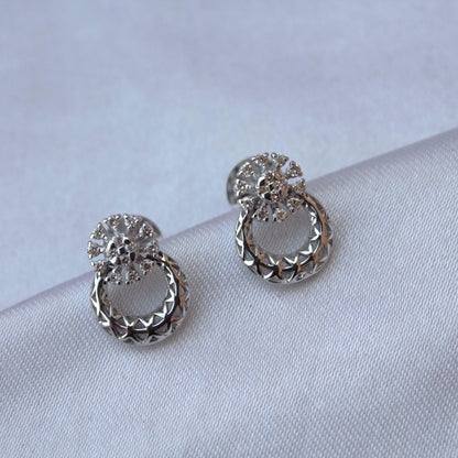 White Gold Pendant with Stud Earrings Set, 18k Gold Diamond Jewelry Set, Handmade Vintage Jewelry Set, Designer Statement Certified Jewelry