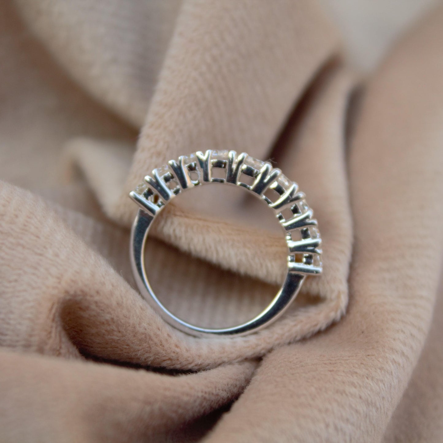 Half Eternity Ring Band in 925 Sterling Silver, Colorless Moissanite Ring, Round Cut Stone Ring for Women, Wedding/Engagement Eternity Band