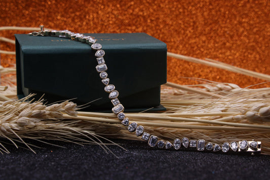 Mix Shape Lab Diamond Solid Gold Bracelet, Gold Diamond Jewelry for Women, Bezel Setting Bracelet, Elegant Tennis Bracelet, Birthday Gift