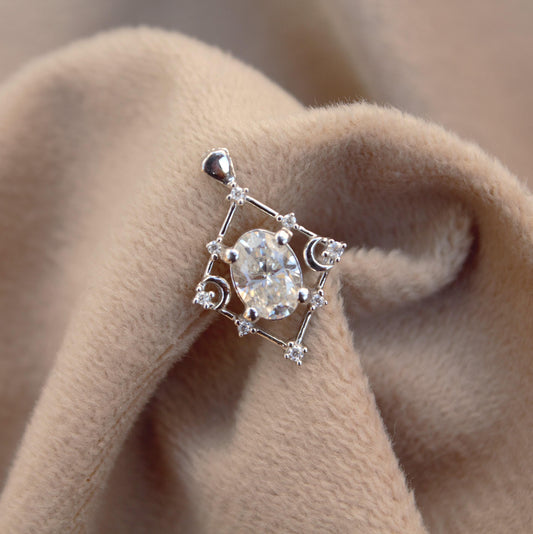 Moissanite Kite Shape Pendant in 925 Sterling Silver, Oval and Round Cut Stone Pendant, Stunning White Moissanite Jewelry, Perfect for Her