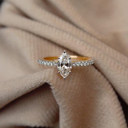 1 Carat Marquise Lab-Grown Diamond Ring, 14K Gold Ring, US 7 Custom Engagement/Wedding Ring, Statement Gold Ring, CVD/HPHT Diamond Ring