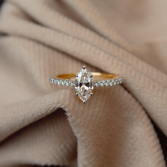 1 Carat Marquise Lab-Grown Diamond Ring, 14K Gold Ring, US 7 Custom Engagement/Wedding Ring, Statement Gold Ring, CVD/HPHT Diamond Ring