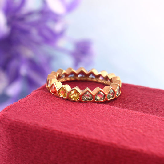 Bezel Heart Rainbow Sapphire Band- Customisable Ring- Heart Bezel Multi Sapphire Ring- Wedding Band- Anniversary Gift- Beautiful Heart Ring