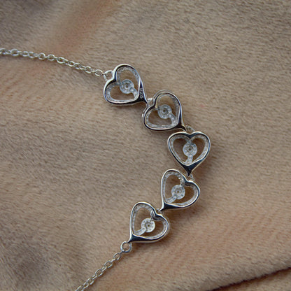 Heart Shape Moissanite Bracelet, 925 Sterling Silver Bracelet for Her, Link Chain Silver Heart Bracelet, Perfect Gift for Valentines Day