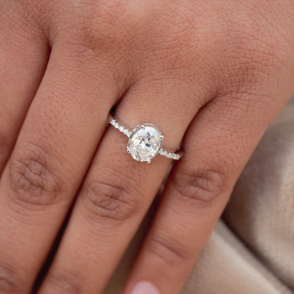 Oval Cut Moissanite Ring, Lightweight Silver Ring for Girlfriend, Minimalist Moissanite Ring, Daily Wear Silver Ring, Cluster Silver Ring