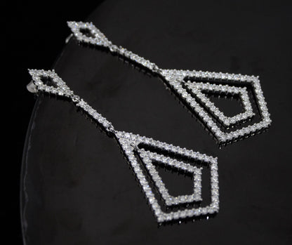 Stud Dangle Moissanite Earrings for Women, 925 Sterling Silver Long Earrings, Round Stone Earrings, White Moissanite Wedding Bridal Jewelry