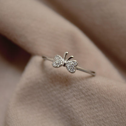Bow Style Cubic Zirconia Ring, 925 Sterling Silver Dainty Bow Ring, Elegant Thin Stacking Silver Ring, Minimalist Birthday Gift for Daughter