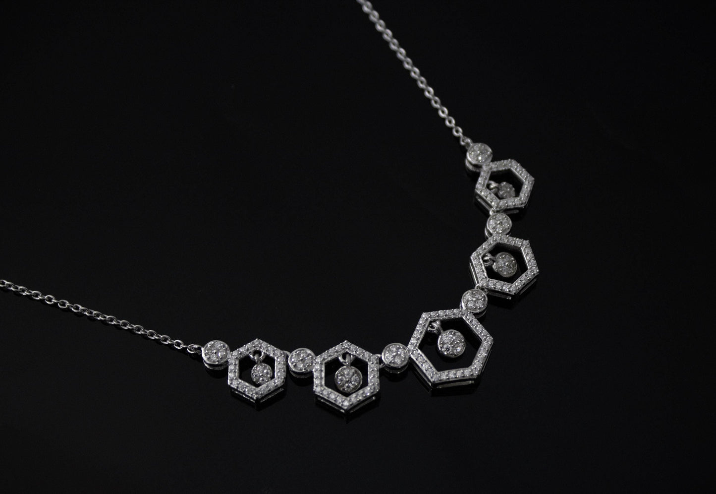 Sterling Silver Moissanite Necklace, Hexagon Shape Necklace, 925 Silver Chain Necklace for Bridesmaids, Designer Silver Necklace Jewelry