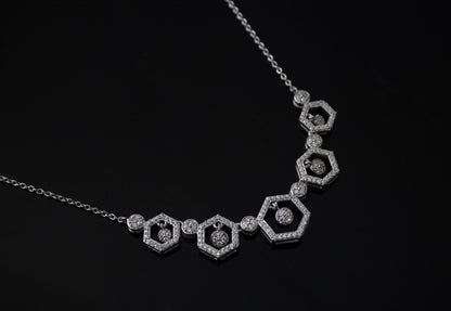 Sterling Silver Moissanite Necklace, Hexagon Shape Necklace, 925 Silver Chain Necklace for Bridesmaids, Designer Silver Necklace Jewelry