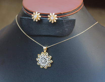 18K Solid Yellow Gold Real Diamond Jewelry Set, IGI Certified Diamond Necklace and Earrings, Floral Design Jewelry for Women, Ready to Ship