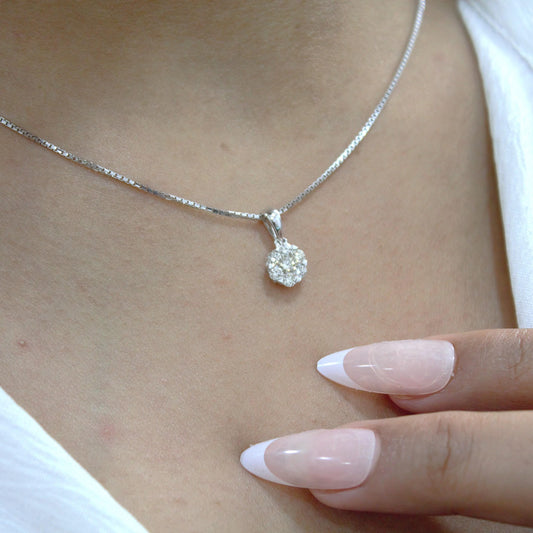 Solid 18K White Gold Diamond Jewelry, Solitaire Tiny Pendant Earring Set, Gold Chain Necklace Set, Perfect Graduation Gift for Daughter