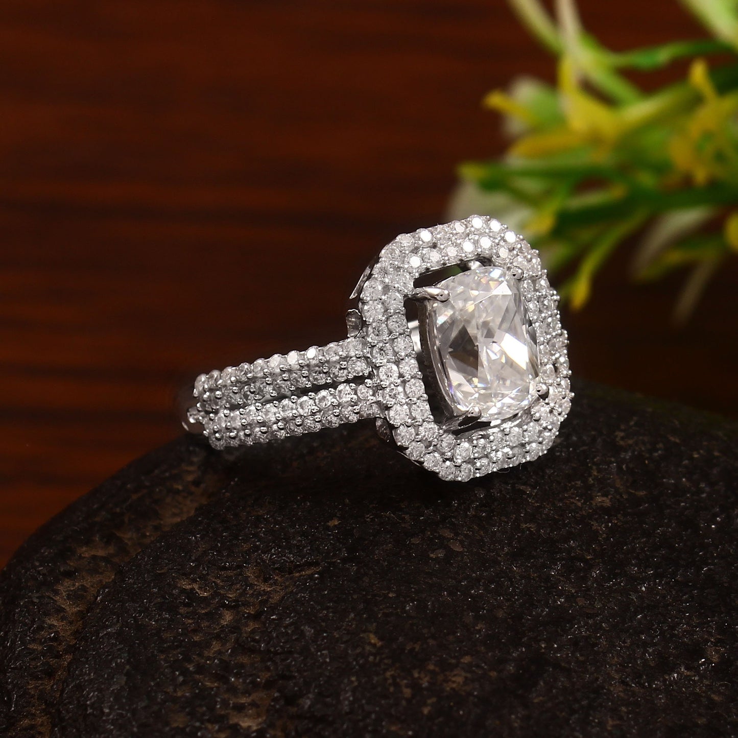 Lab Grown Diamond Ring, Victorian Engagement Ring, 10k-14k-18k Solid Gold Ring, Cushion Ring, Double Cluster Ring, Christmas Ring for Women