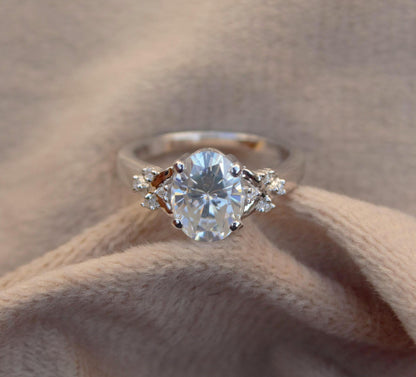 Sterling Silver Moissanite Ring, Statement Oval Cut Ring, Luxurious White Moissanite Jewelry, Cocktail Party Wear Ring, Graduation Gift