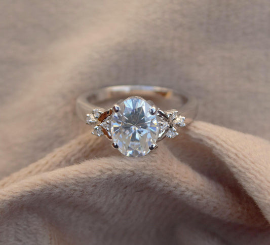 Sterling Silver Moissanite Ring, Statement Oval Cut Ring, Luxurious White Moissanite Jewelry, Cocktail Party Wear Ring, Graduation Gift
