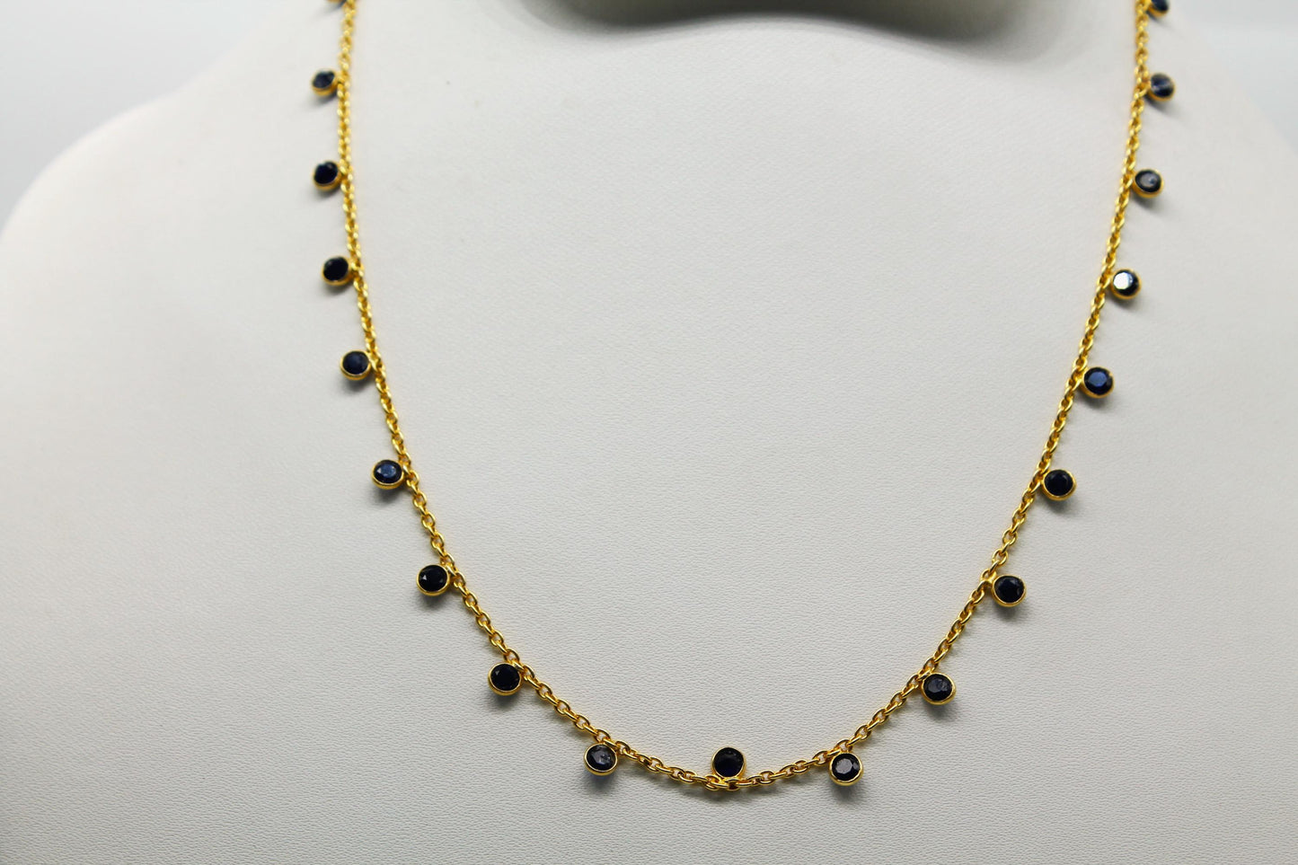 Blue Sapphire Charm Necklace and Bracelet, 925 Sterling Silver Chain Necklace, Bezel Necklace Bracelet Set, Adjustable Chain Necklace