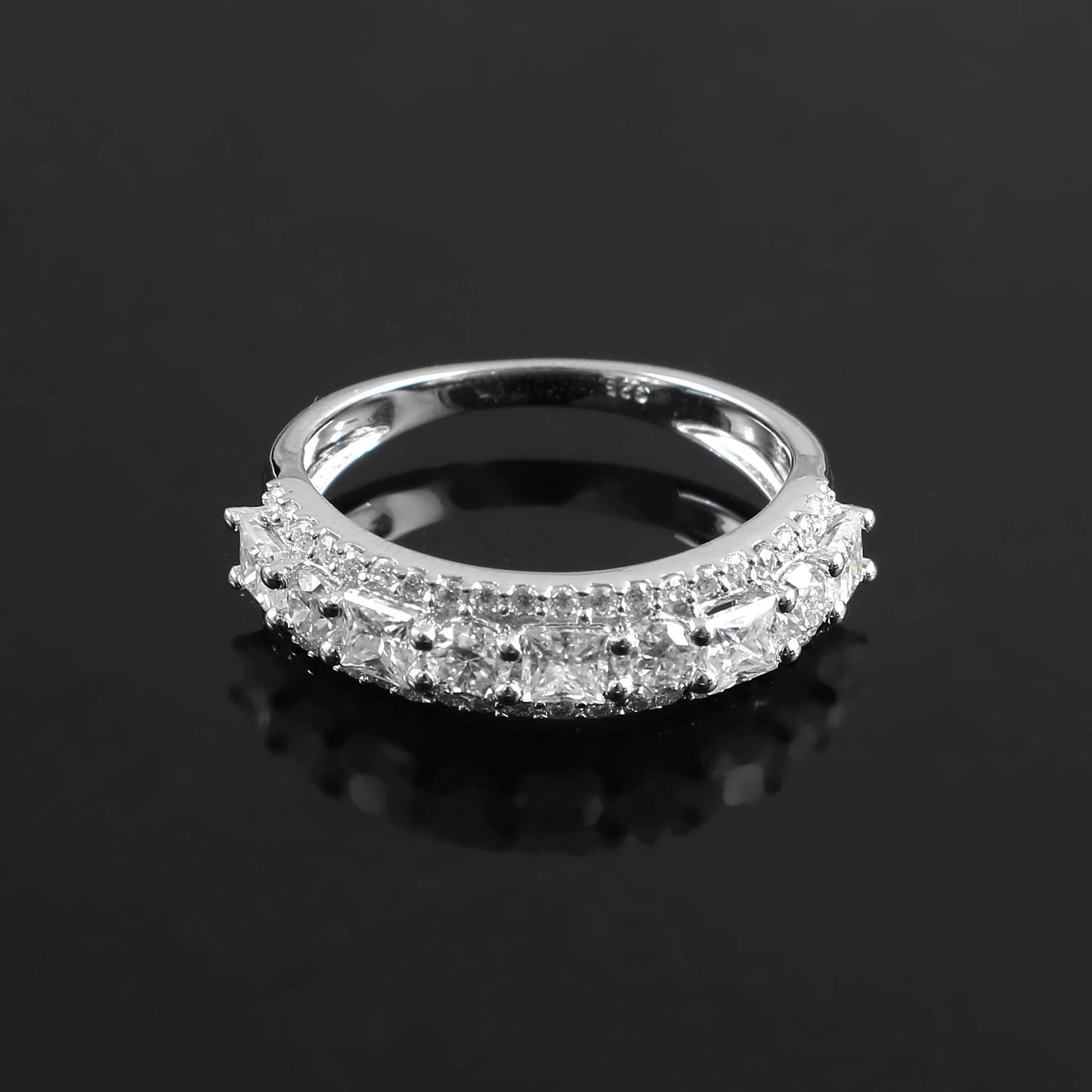 Round Cut Moissanite Half Eternity Ring, Minimalist Proposal Ring, 14K-18K Solid Gold Ring, Solitaire Gold Ring, Dainty Ring For Engagement