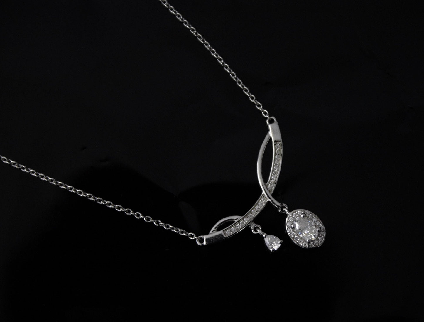 Statement Moissanite Silver Necklace, 925 Sterling Silver Chain Necklace, Lightweight Travel Jewelry, Dainty Silver Necklace Gift for Women