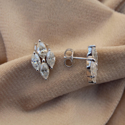 925 Sterling Silver Stud Earrings, Marquise Cut Stud Earrings, Moissanite Dainty Earrings, Silver Minimalist Jewelry, Ready To Ship Jewelry